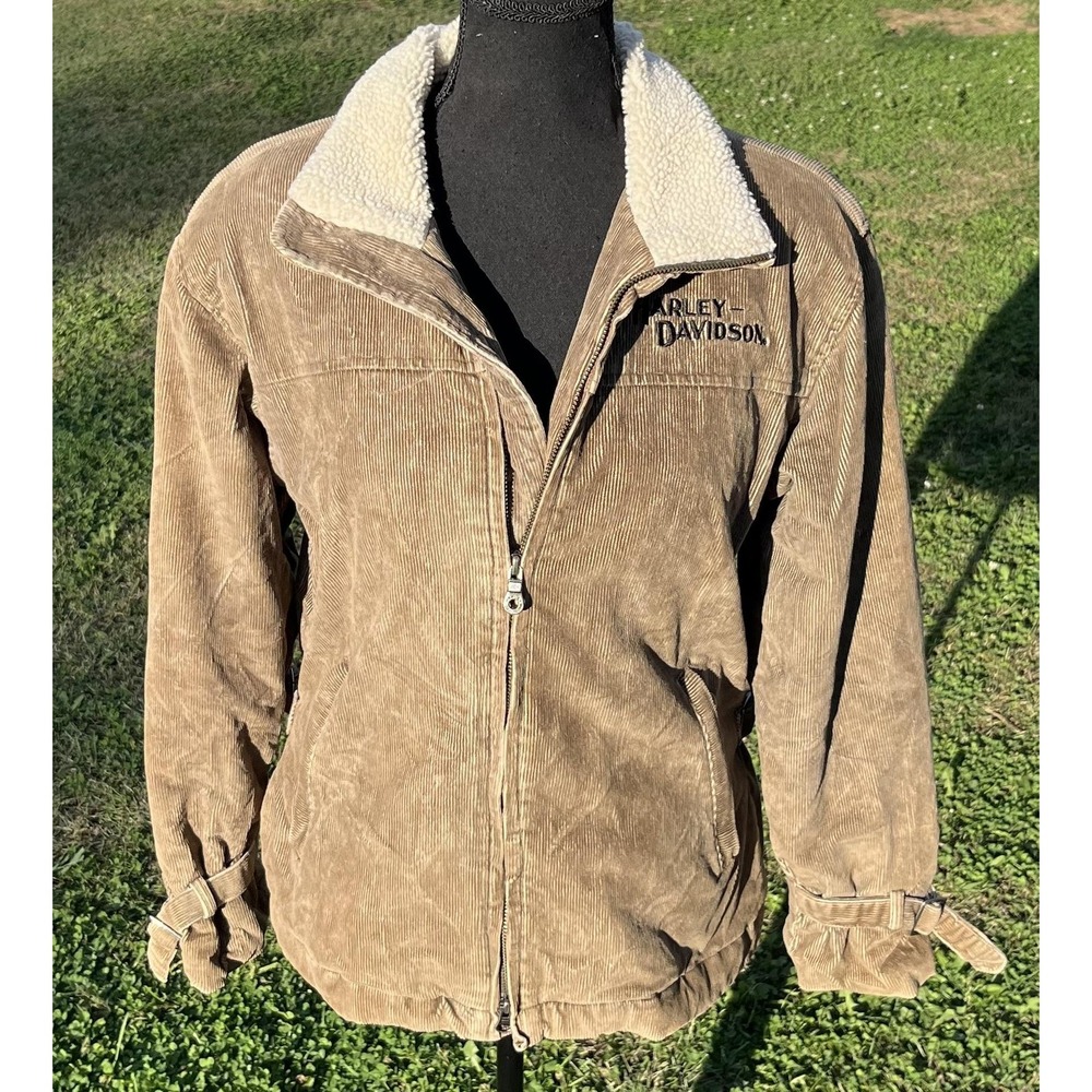 Vintage Harley-Davidson Jacket Mens Small Brown Corduroy Sherpa Collar 00s